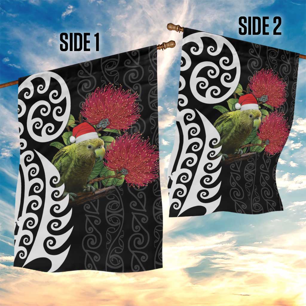 New Zealand Kakapo Christmas Garden Flag Meri Kirihimete Pohutukawa Flowers - Vibe Hoodie Shop