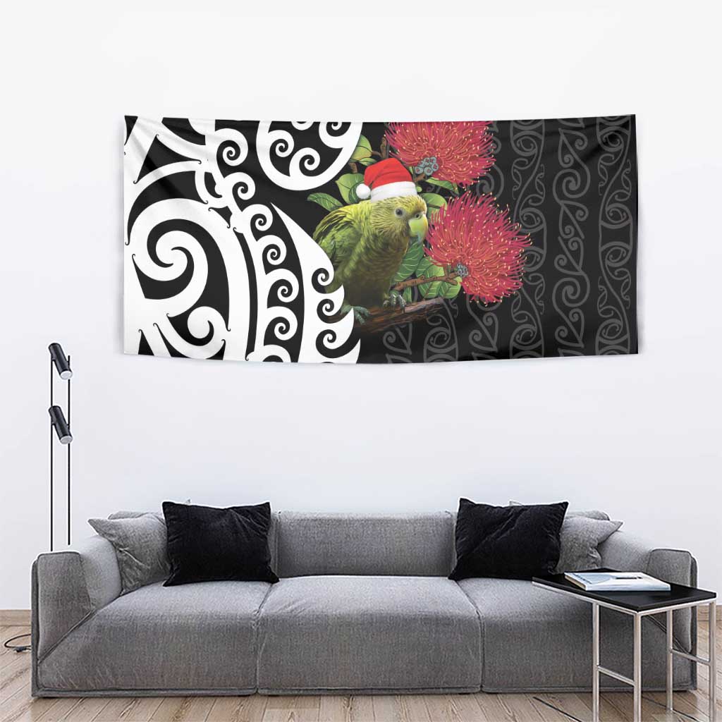 New Zealand Kakapo Christmas Tapestry Meri Kirihimete Pohutukawa Flowers - Vibe Hoodie Shop