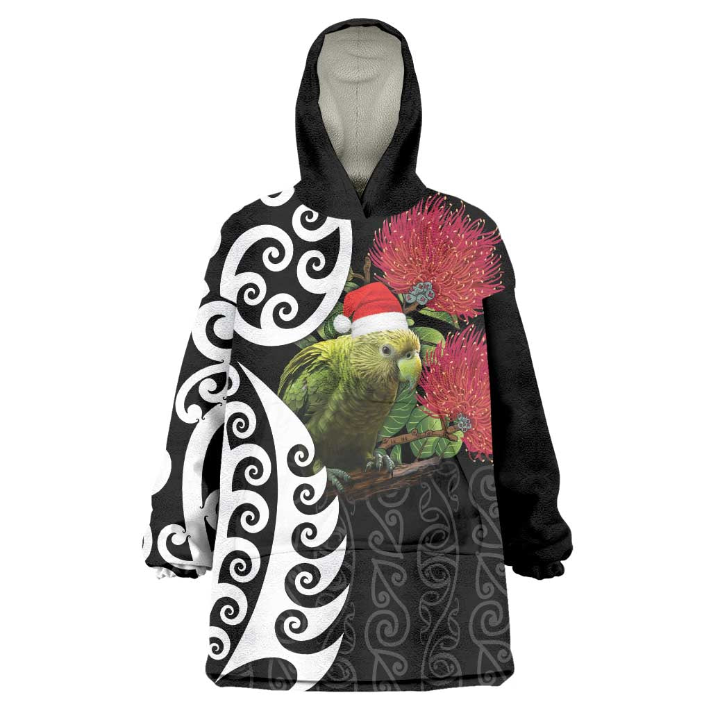 New Zealand Kakapo Christmas Wearable Blanket Hoodie Meri Kirihimete Pohutukawa Flowers - Vibe Hoodie Shop