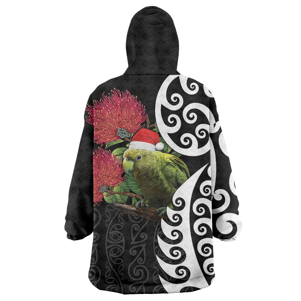 New Zealand Kakapo Christmas Wearable Blanket Hoodie Meri Kirihimete Pohutukawa Flowers - Vibe Hoodie Shop