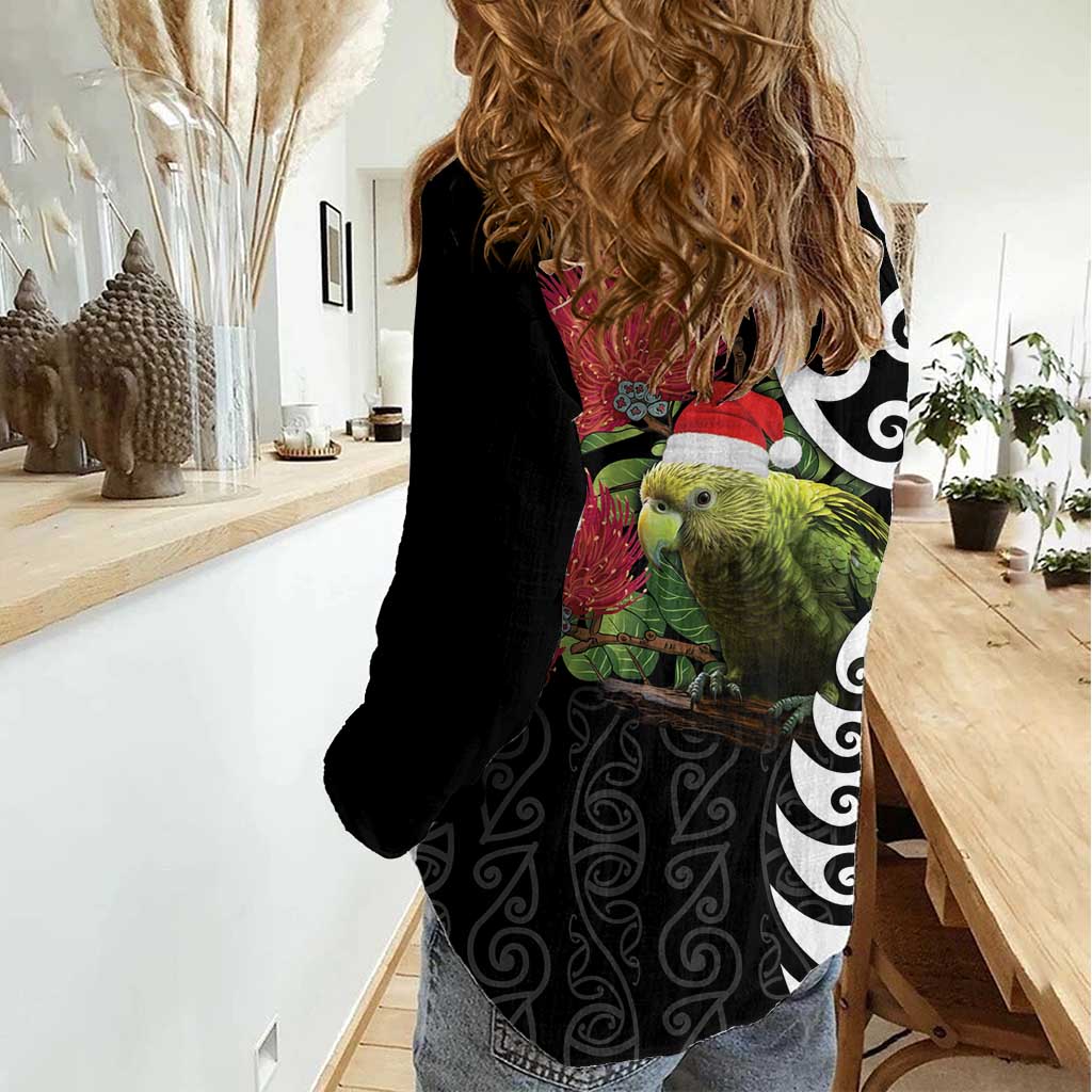 New Zealand Kakapo Christmas Women Casual Shirt Meri Kirihimete Pohutukawa Flowers - Vibe Hoodie Shop