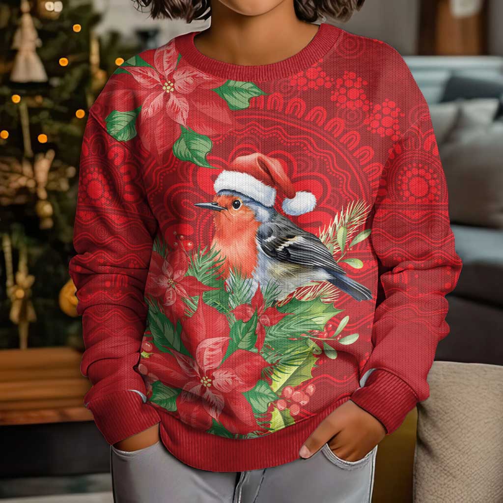 Australian Scarlet Robin Kid Ugly Christmas Sweater Aboriginal Inspired Christmas - Vibe Hoodie