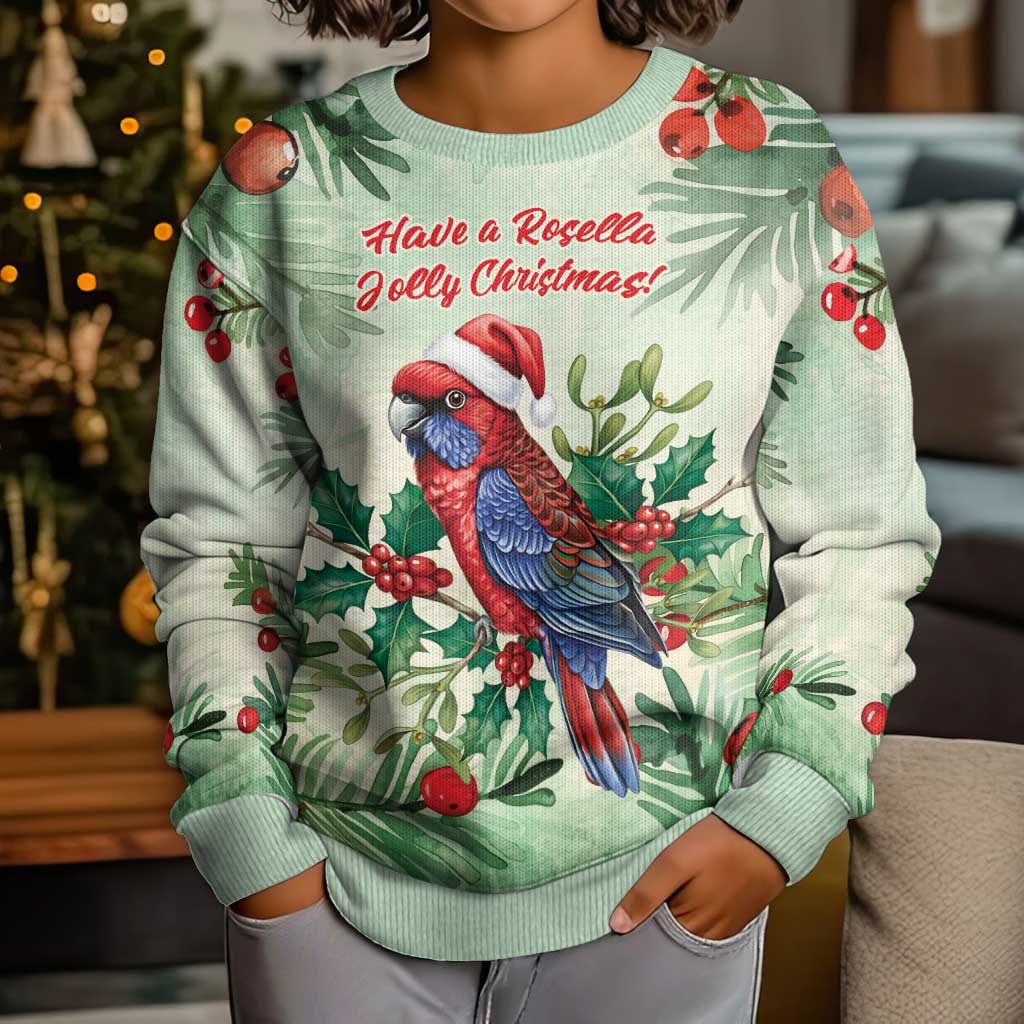 Watercolor Floral Crimson Rosella Kid Ugly Christmas Sweater It’s Aussie Christmas Time! - Vibe Hoodie