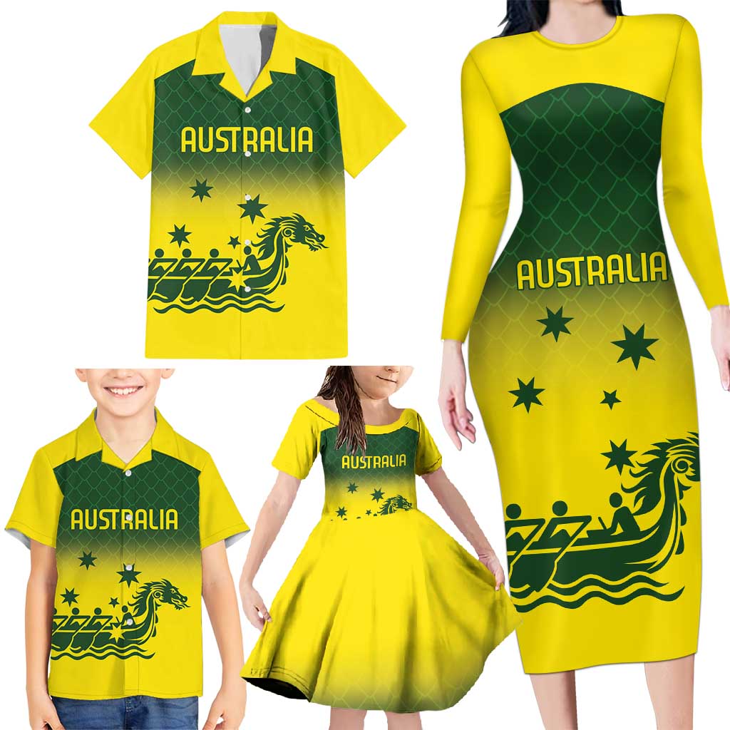 Personalised Dragons Boat Aussie Paddles Up! Family Matching Long Sleeve Bodycon Dress and Hawaiian Shirt