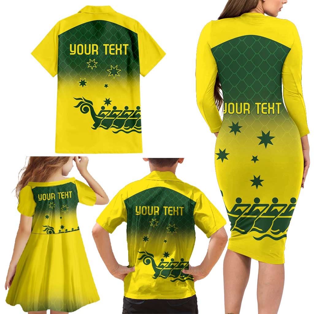 Personalised Dragons Boat Aussie Paddles Up! Family Matching Long Sleeve Bodycon Dress and Hawaiian Shirt