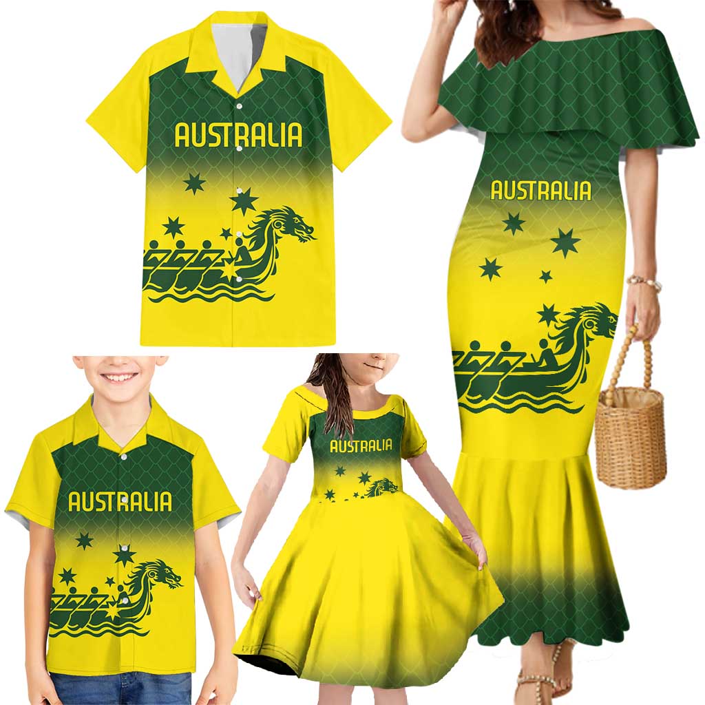 Personalised Dragons Boat Aussie Paddles Up! Family Matching Mermaid Dress and Hawaiian Shirt