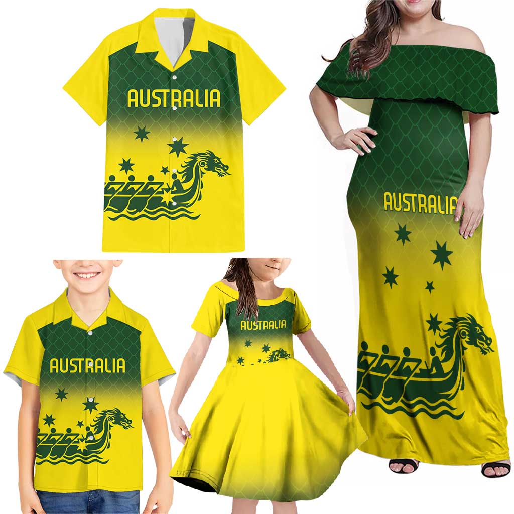 Personalised Dragons Boat Aussie Paddles Up! Family Matching Off Shoulder Maxi Dress and Hawaiian Shirt