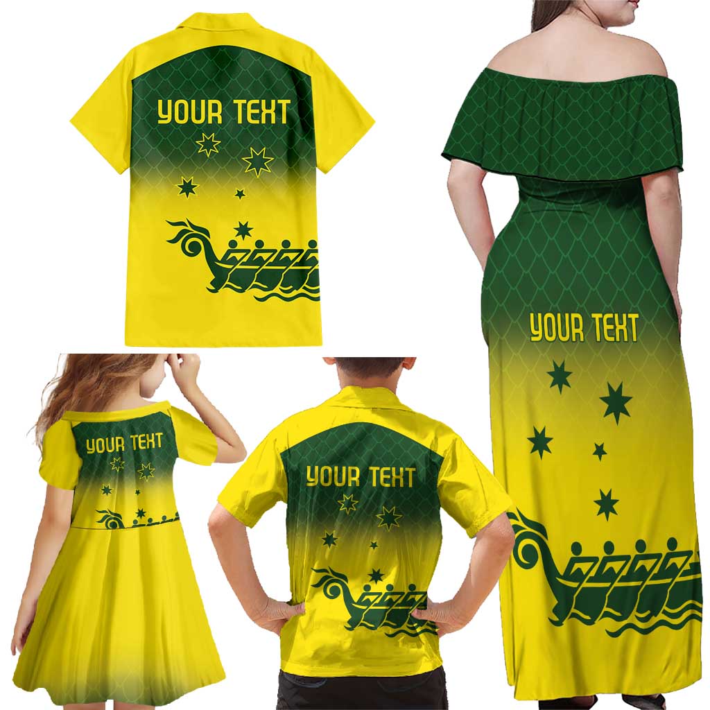 Personalised Dragons Boat Aussie Paddles Up! Family Matching Off Shoulder Maxi Dress and Hawaiian Shirt