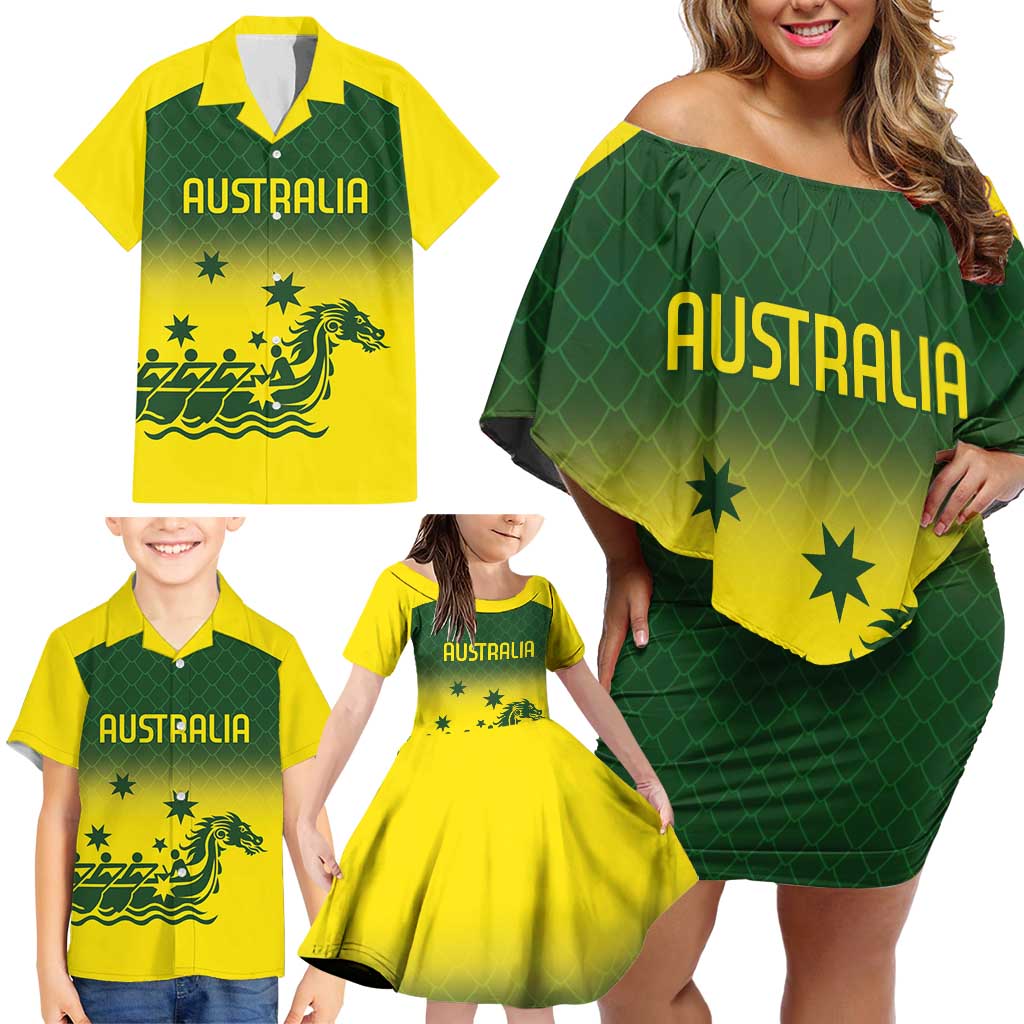 Personalised Dragons Boat Aussie Paddles Up! Family Matching Off Shoulder Short Dress and Hawaiian Shirt