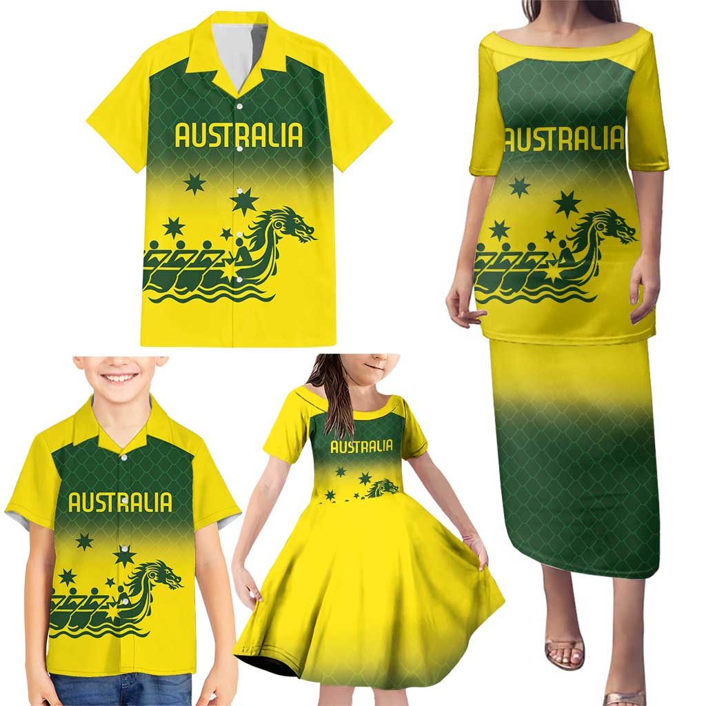 Personalised Dragons Boat Aussie Paddles Up! Family Matching Puletasi and Hawaiian Shirt