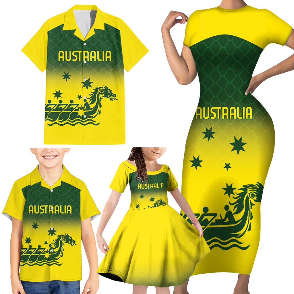 Personalised Dragons Boat Aussie Paddles Up! Family Matching Short Sleeve Bodycon Dress and Hawaiian Shirt