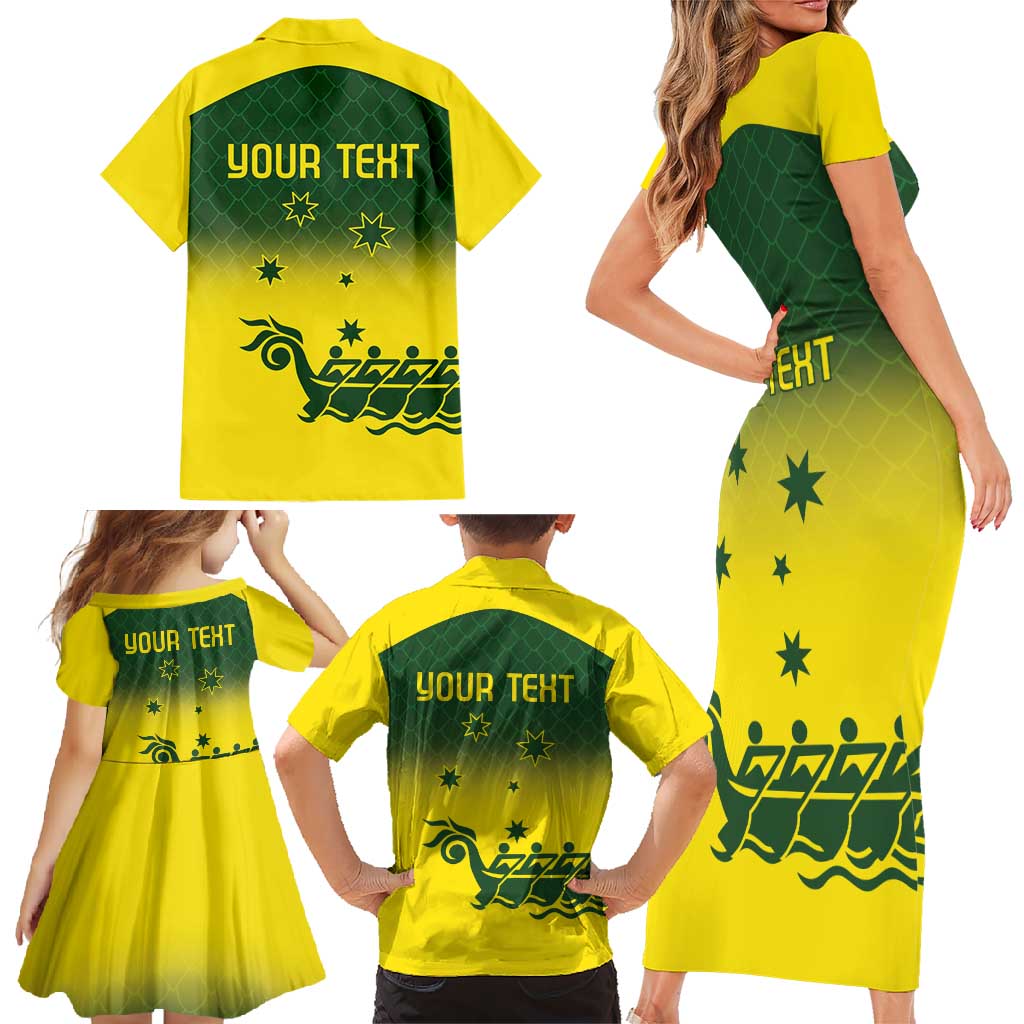 Personalised Dragons Boat Aussie Paddles Up! Family Matching Short Sleeve Bodycon Dress and Hawaiian Shirt