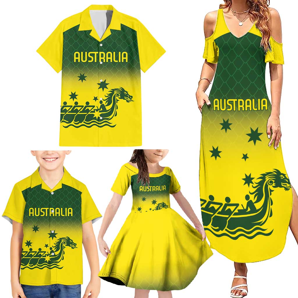 Personalised Dragons Boat Aussie Paddles Up! Family Matching Summer Maxi Dress and Hawaiian Shirt