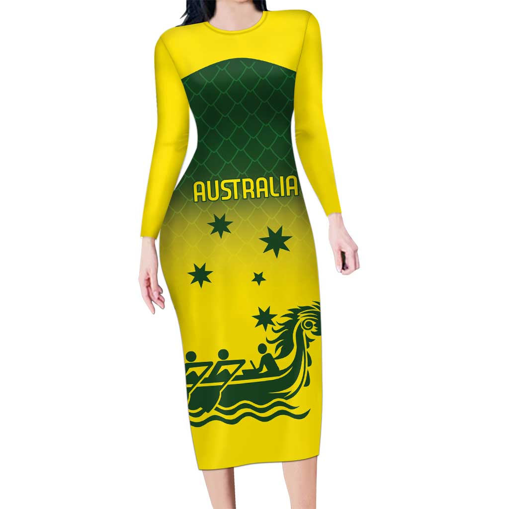 Personalised Dragons Boat Aussie Paddles Up! Long Sleeve Bodycon Dress