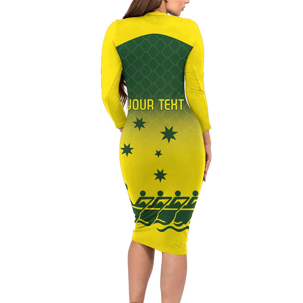 Personalised Dragons Boat Aussie Paddles Up! Long Sleeve Bodycon Dress