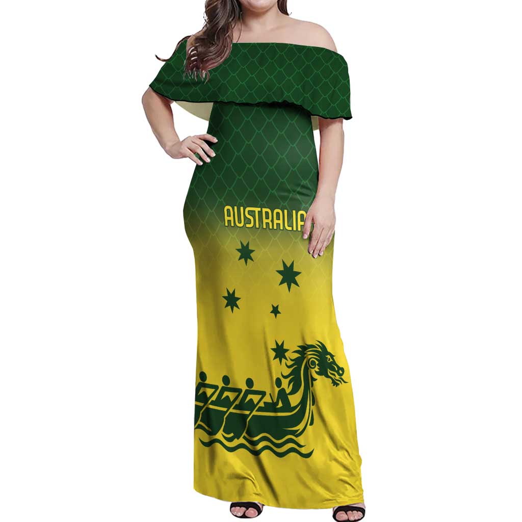 Personalised Dragons Boat Aussie Paddles Up! Off Shoulder Maxi Dress