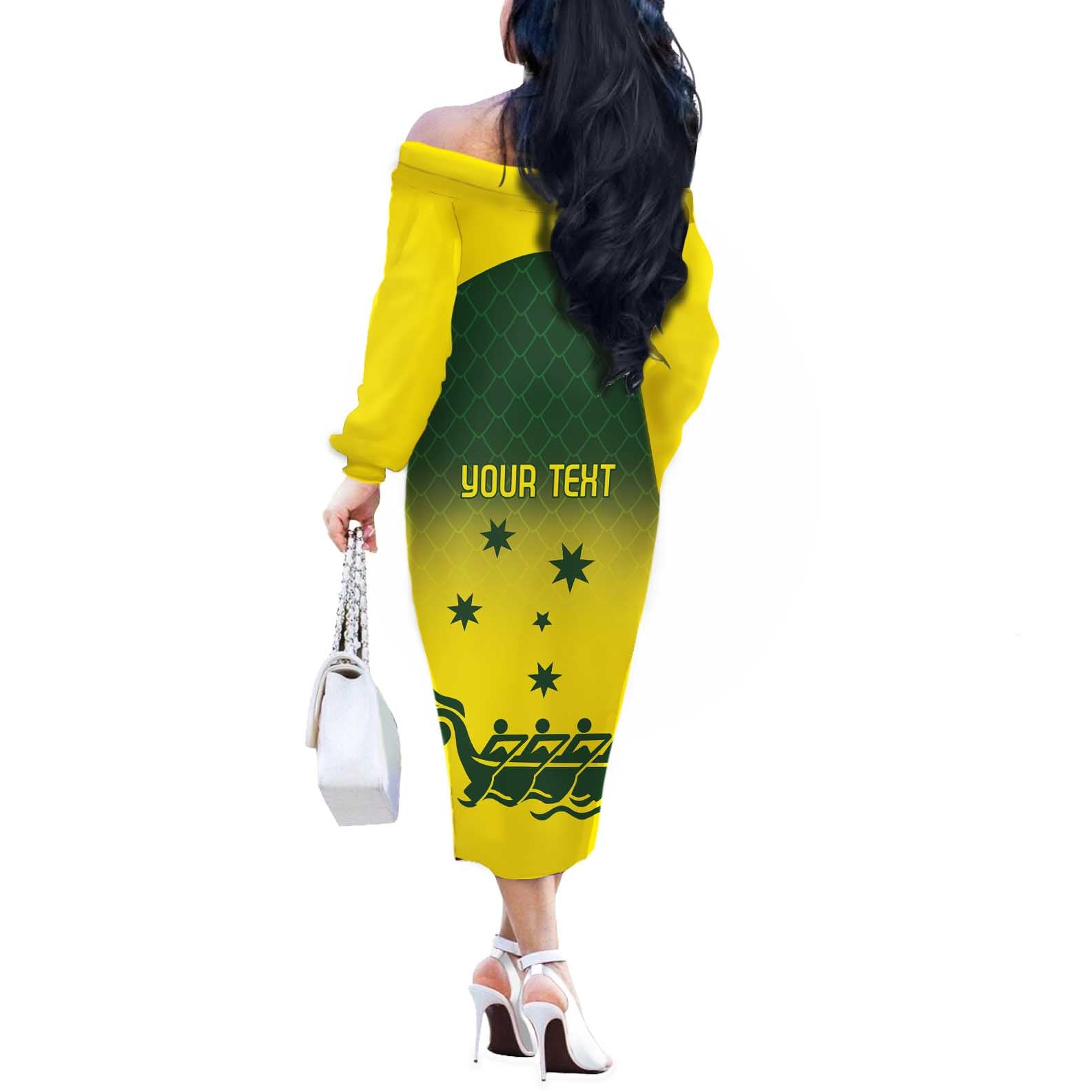 Personalised Dragons Boat Aussie Paddles Up! Off The Shoulder Long Sleeve Dress