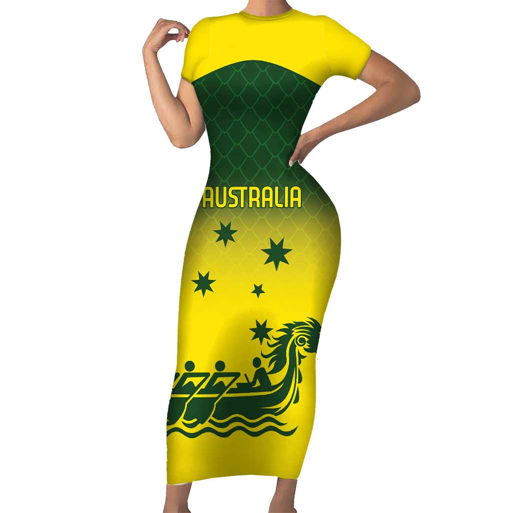 Personalised Dragons Boat Aussie Paddles Up! Short Sleeve Bodycon Dress