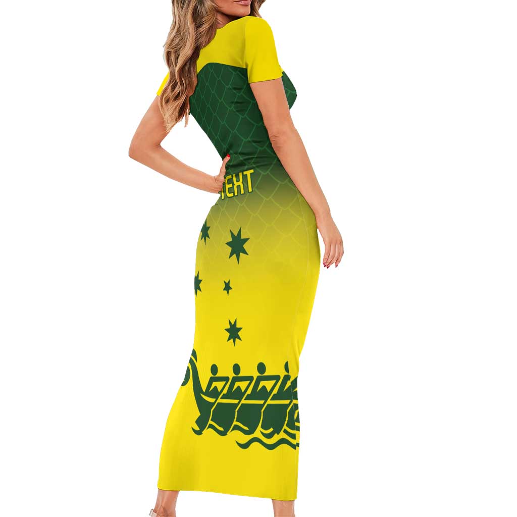 Personalised Dragons Boat Aussie Paddles Up! Short Sleeve Bodycon Dress