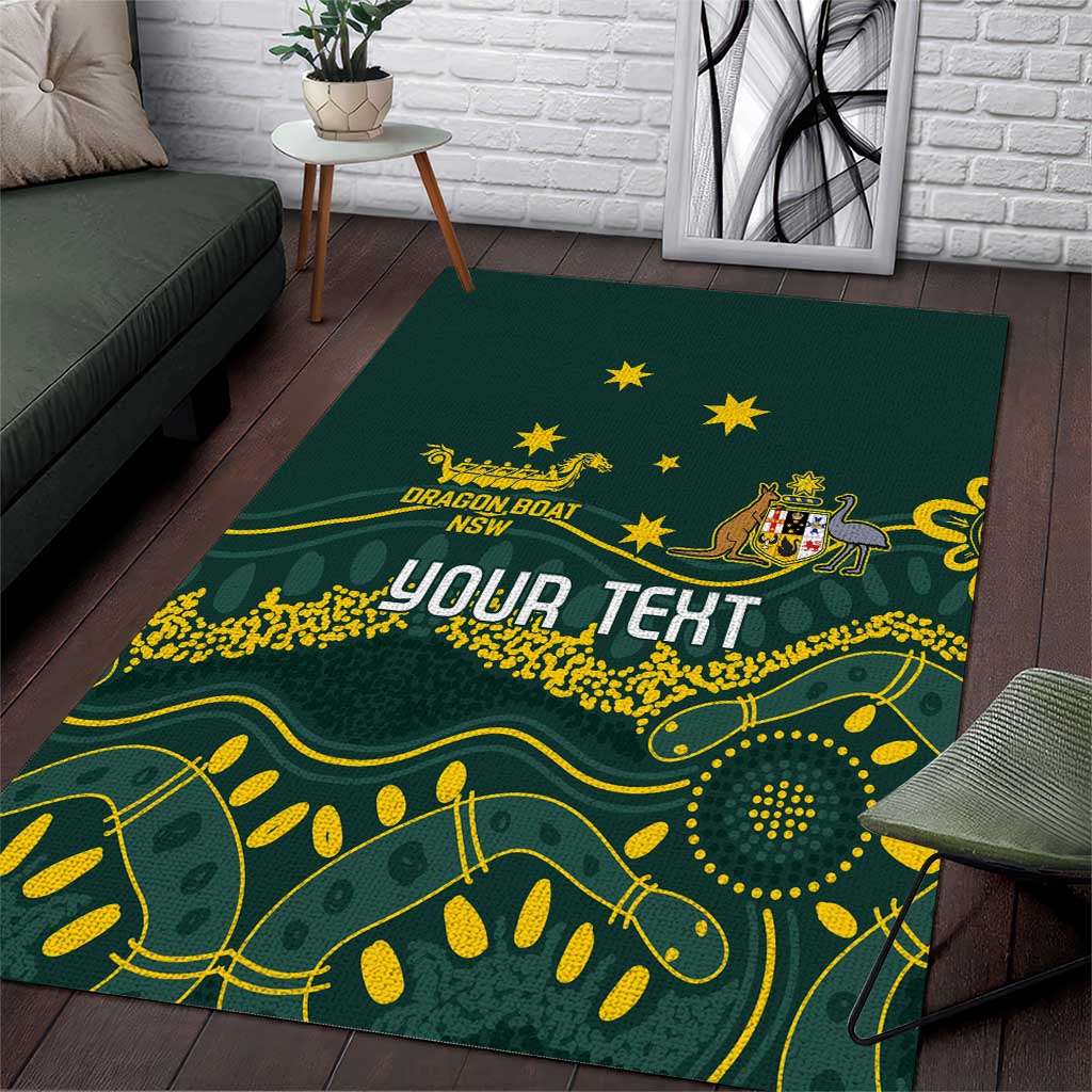 Personalised Australia Dragons Boat Area Rug Aussie Aboriginal Dot Style - Vibe Hoodie Shop