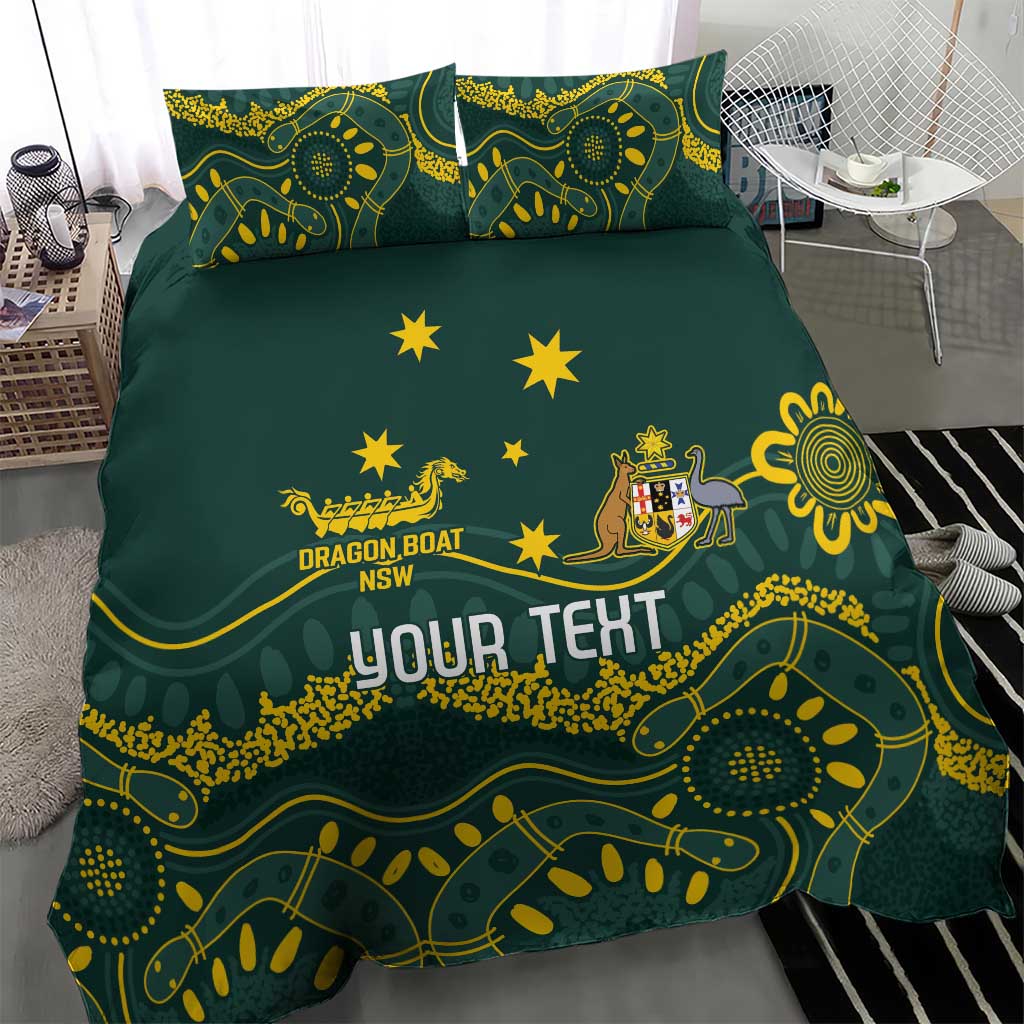 Personalised Australia Dragons Boat Bedding Set Aussie Aboriginal Dot Style - Vibe Hoodie Shop