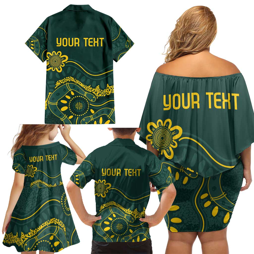 Personalised Australia Dragons Boat Family Matching Off Shoulder Short Dress and Hawaiian Shirt Aussie Aboriginal Dot Style