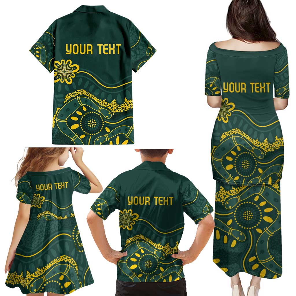 Personalised Australia Dragons Boat Family Matching Puletasi and Hawaiian Shirt Aussie Aboriginal Dot Style