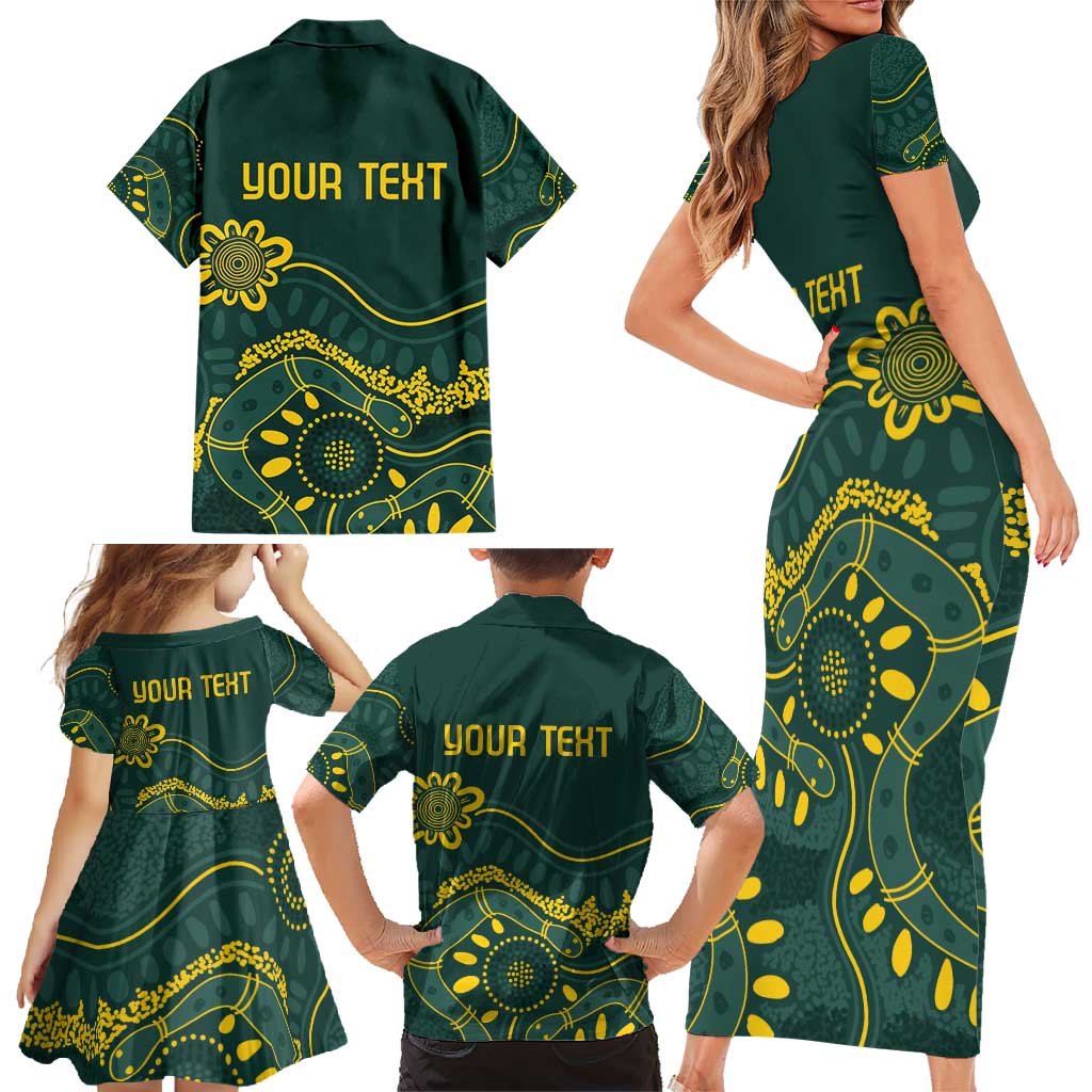 Personalised Australia Dragons Boat Family Matching Short Sleeve Bodycon Dress and Hawaiian Shirt Aussie Aboriginal Dot Style