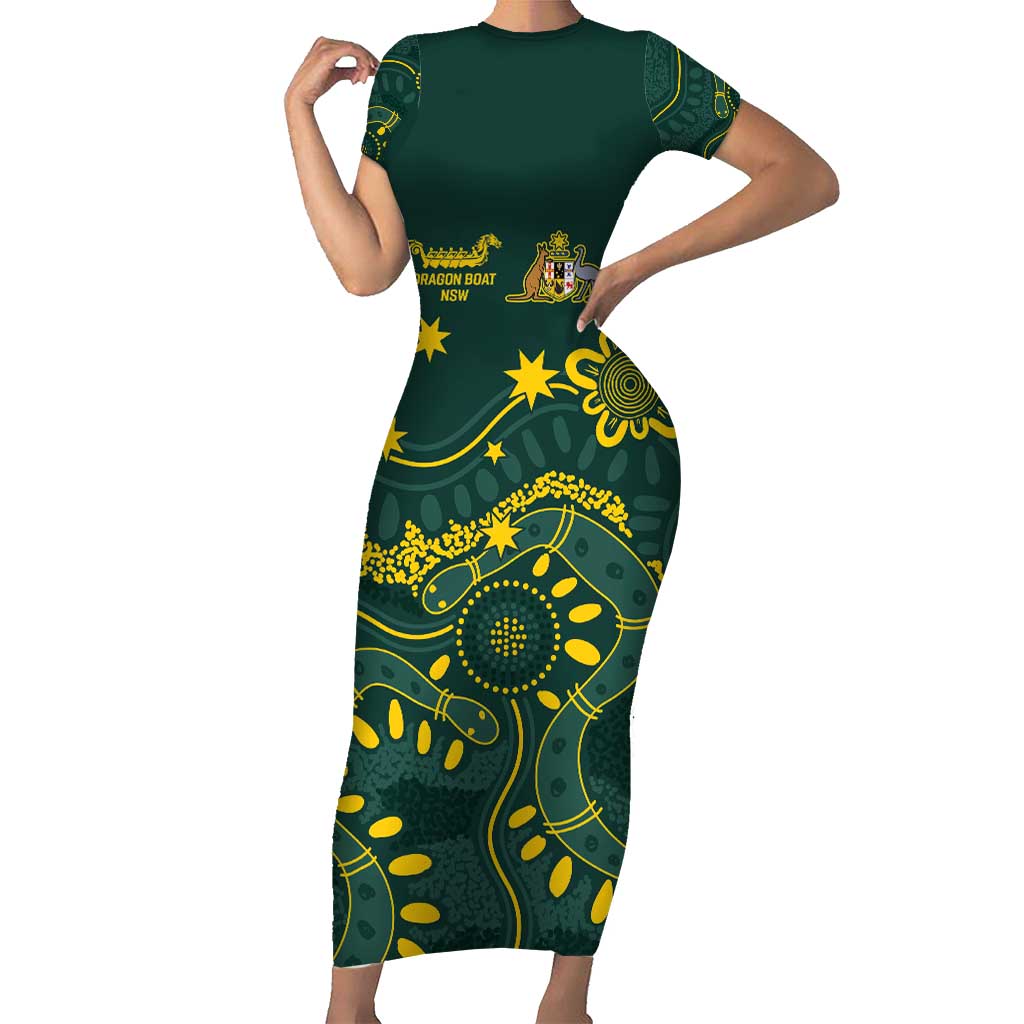 Personalised Australia Dragons Boat Family Matching Short Sleeve Bodycon Dress and Hawaiian Shirt Aussie Aboriginal Dot Style