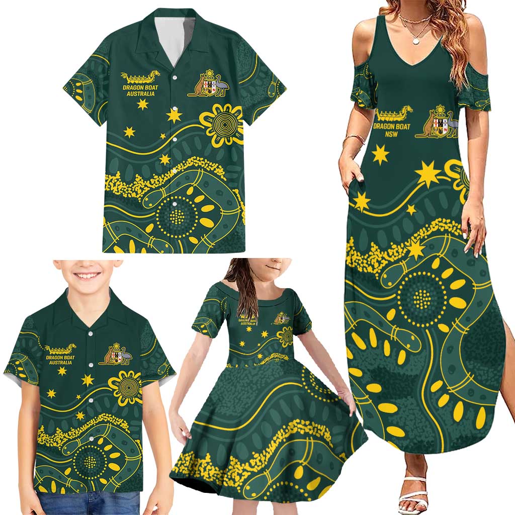 Personalised Australia Dragons Boat Family Matching Summer Maxi Dress and Hawaiian Shirt Aussie Aboriginal Dot Style