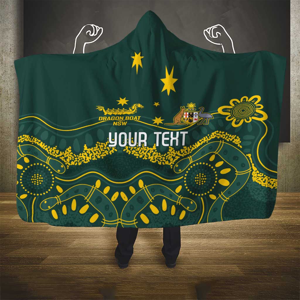 Personalised Australia Dragons Boat Hooded Blanket Aussie Aboriginal Dot Style