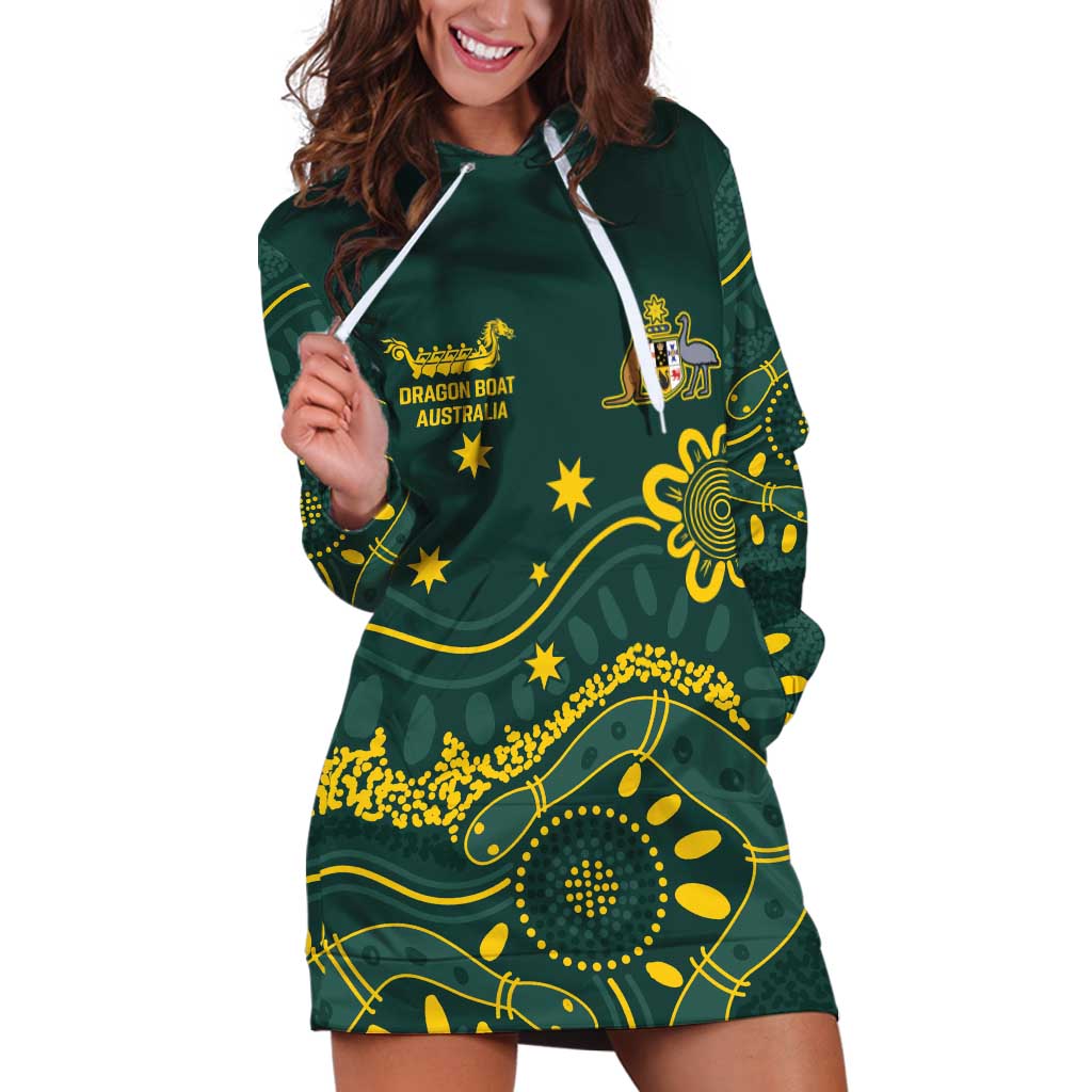 Personalised Australia Dragons Boat Hoodie Dress Aussie Aboriginal Dot Style - Vibe Hoodie Shop