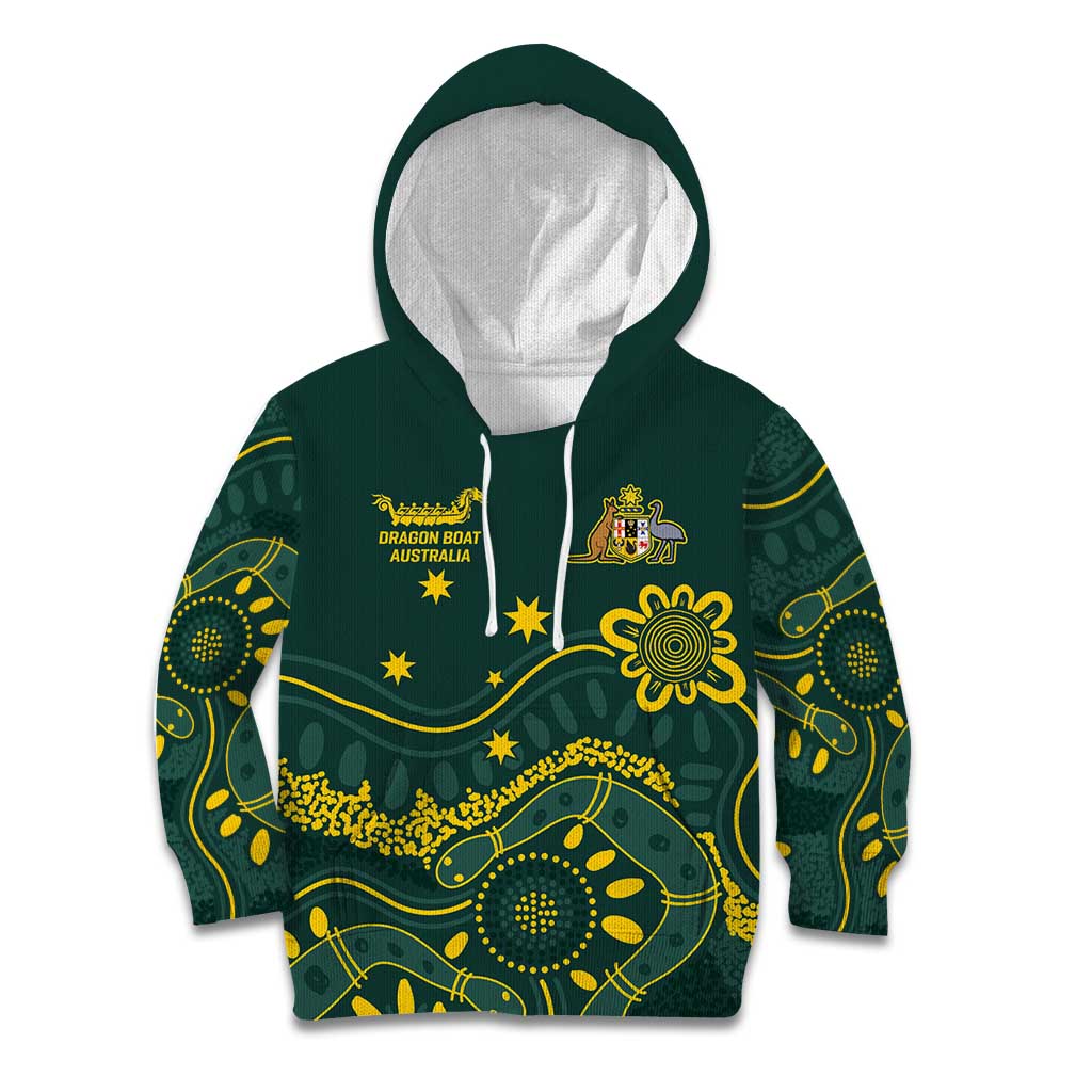 Personalised Australia Dragons Boat Kid Hoodie Aussie Aboriginal Dot Style - Vibe Hoodie Shop