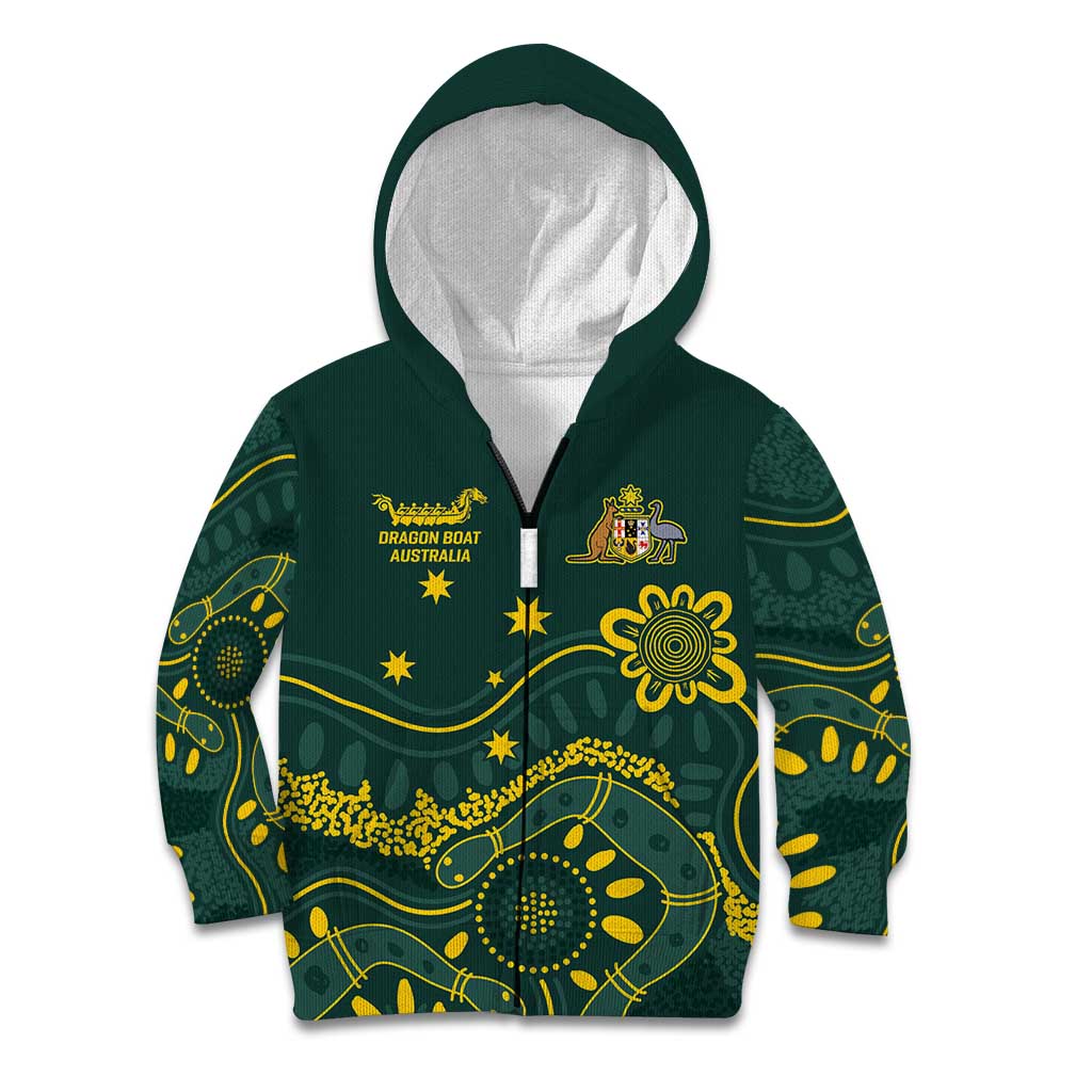 Personalised Australia Dragons Boat Kid Hoodie Aussie Aboriginal Dot Style - Vibe Hoodie Shop