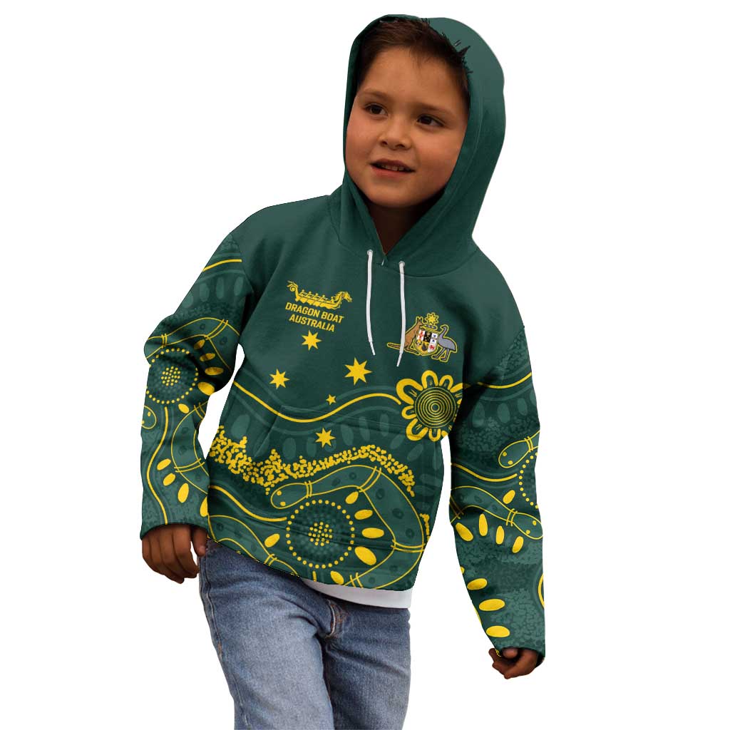 Personalised Australia Dragons Boat Kid Hoodie Aussie Aboriginal Dot Style - Vibe Hoodie Shop