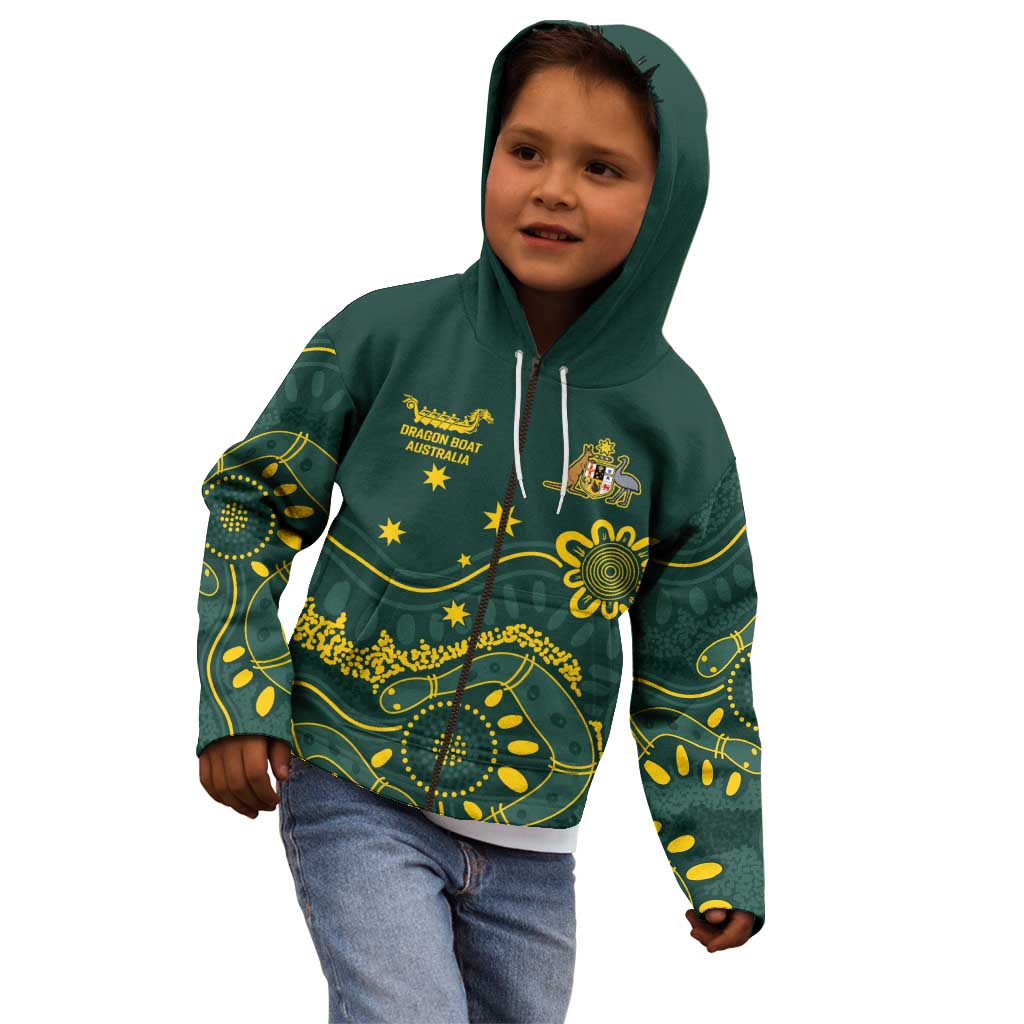 Personalised Australia Dragons Boat Kid Hoodie Aussie Aboriginal Dot Style - Vibe Hoodie Shop