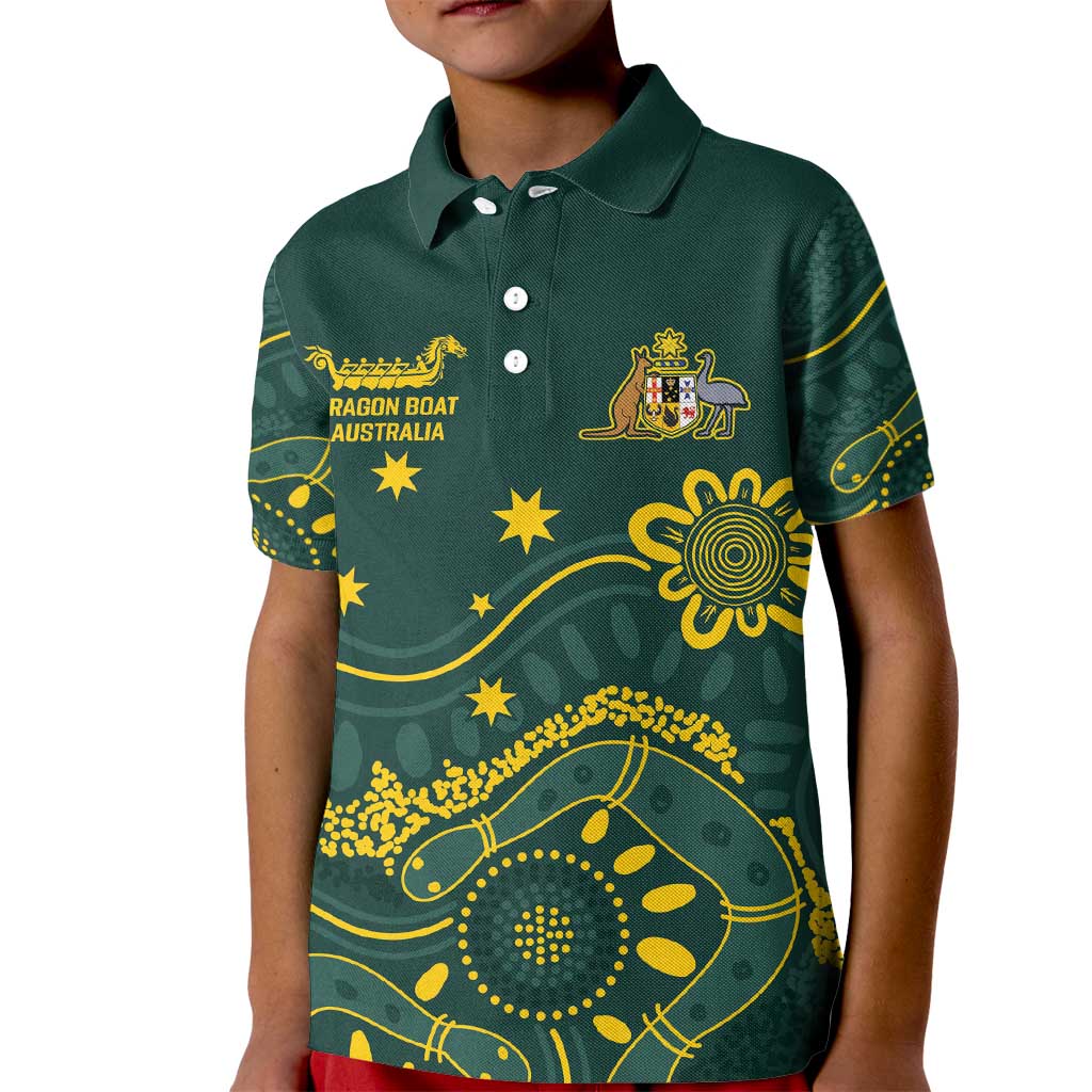 Personalised Australia Dragons Boat Kid Polo Shirt Aussie Aboriginal Dot Style - Vibe Hoodie Shop