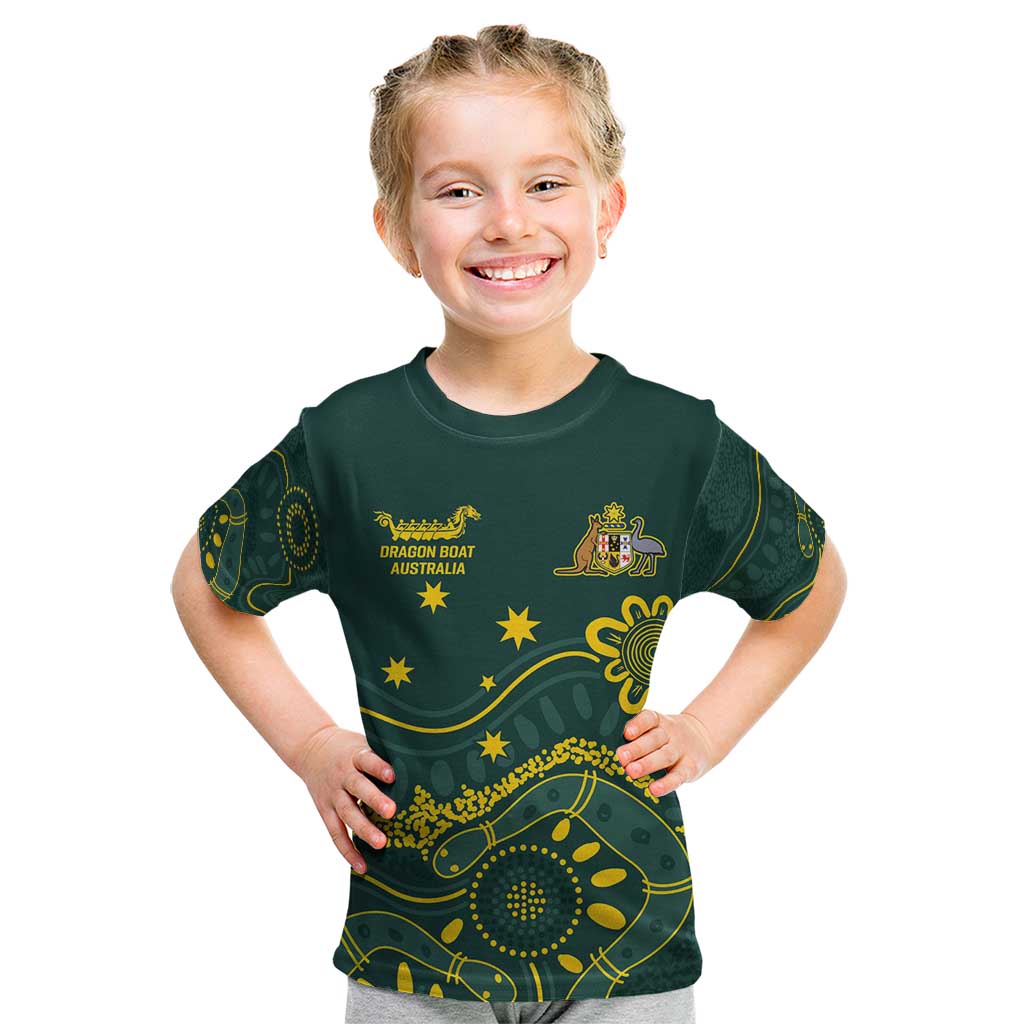 Personalised Australia Dragons Boat Kid T Shirt Aussie Aboriginal Dot Style - Vibe Hoodie Shop