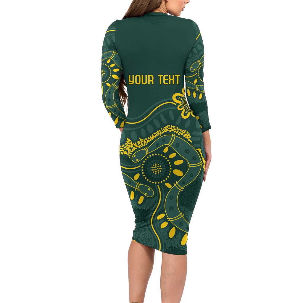 Personalised Australia Dragons Boat Long Sleeve Bodycon Dress Aussie Aboriginal Dot Style