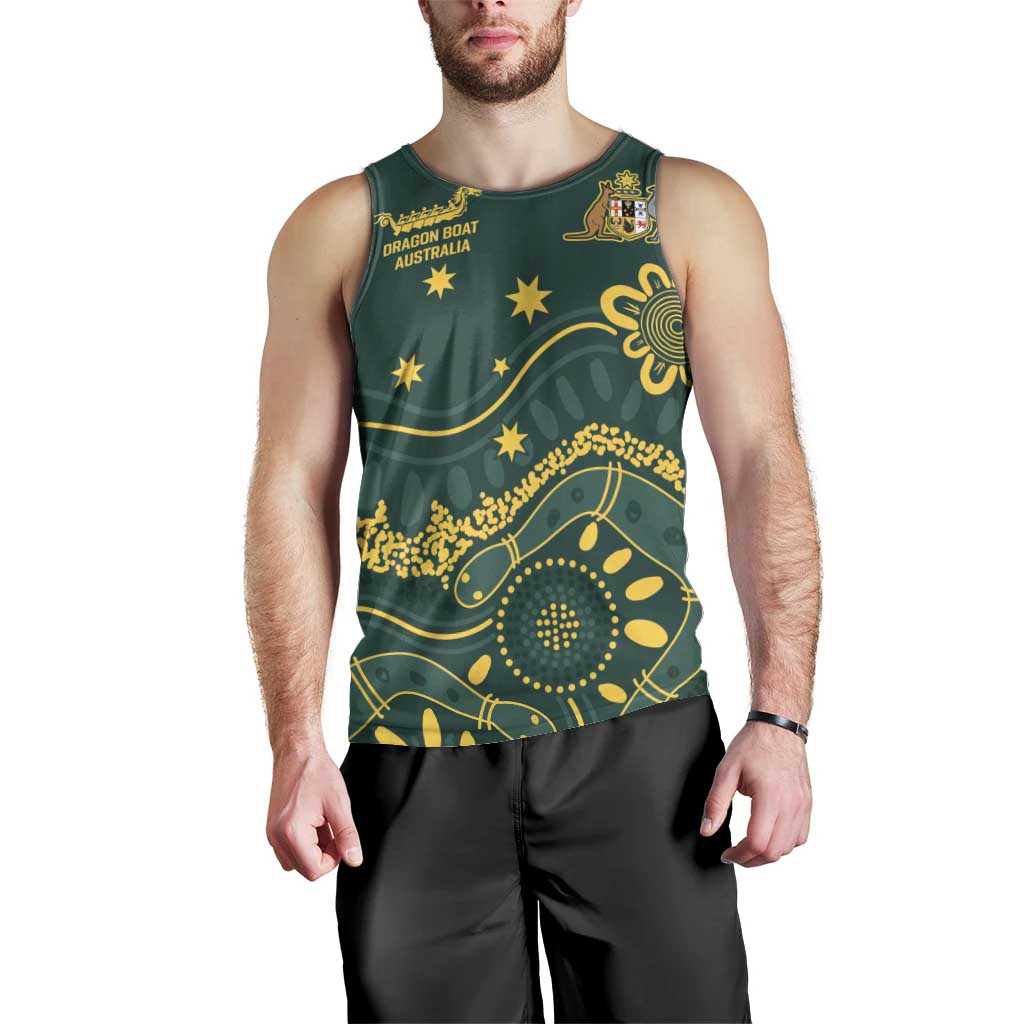 Personalised Australia Dragons Boat Men Tank Top Aussie Aboriginal Dot Style - Vibe Hoodie Shop