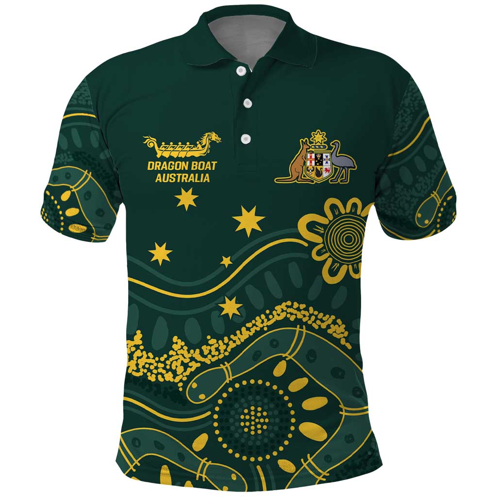 Personalised Australia Dragons Boat Polo Shirt Aussie Aboriginal Dot Style LT9 - Vibe Hoodie Shop