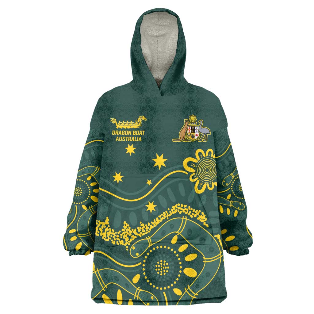 Personalised Australia Dragons Boat Wearable Blanket Hoodie Aussie Aboriginal Dot Style - Vibe Hoodie Shop