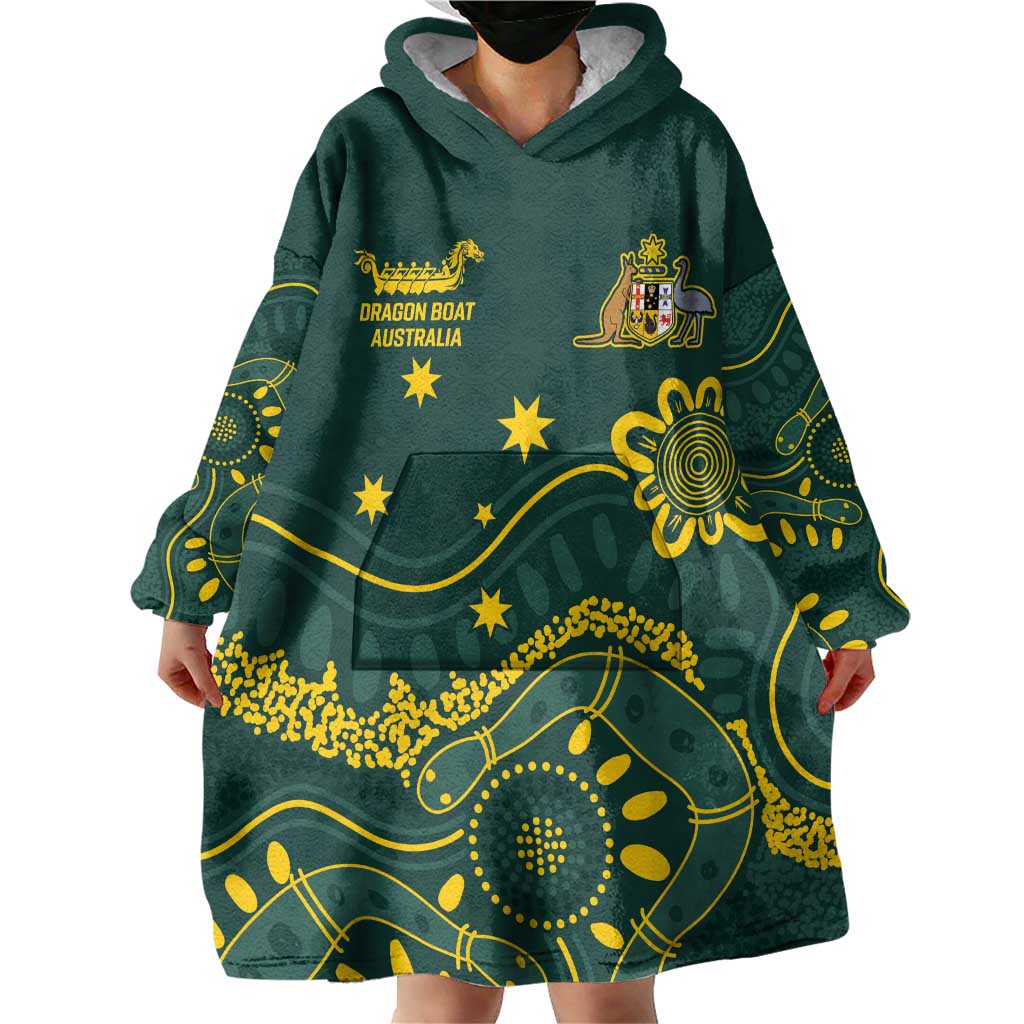 Personalised Australia Dragons Boat Wearable Blanket Hoodie Aussie Aboriginal Dot Style - Vibe Hoodie Shop