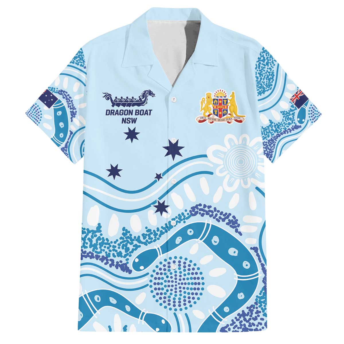 Personalised Australia New South Wales Dragons Boat Family Matching Off The Shoulder Long Sleeve Dress and Hawaiian Shirt Aussie Aboriginal Dot Style