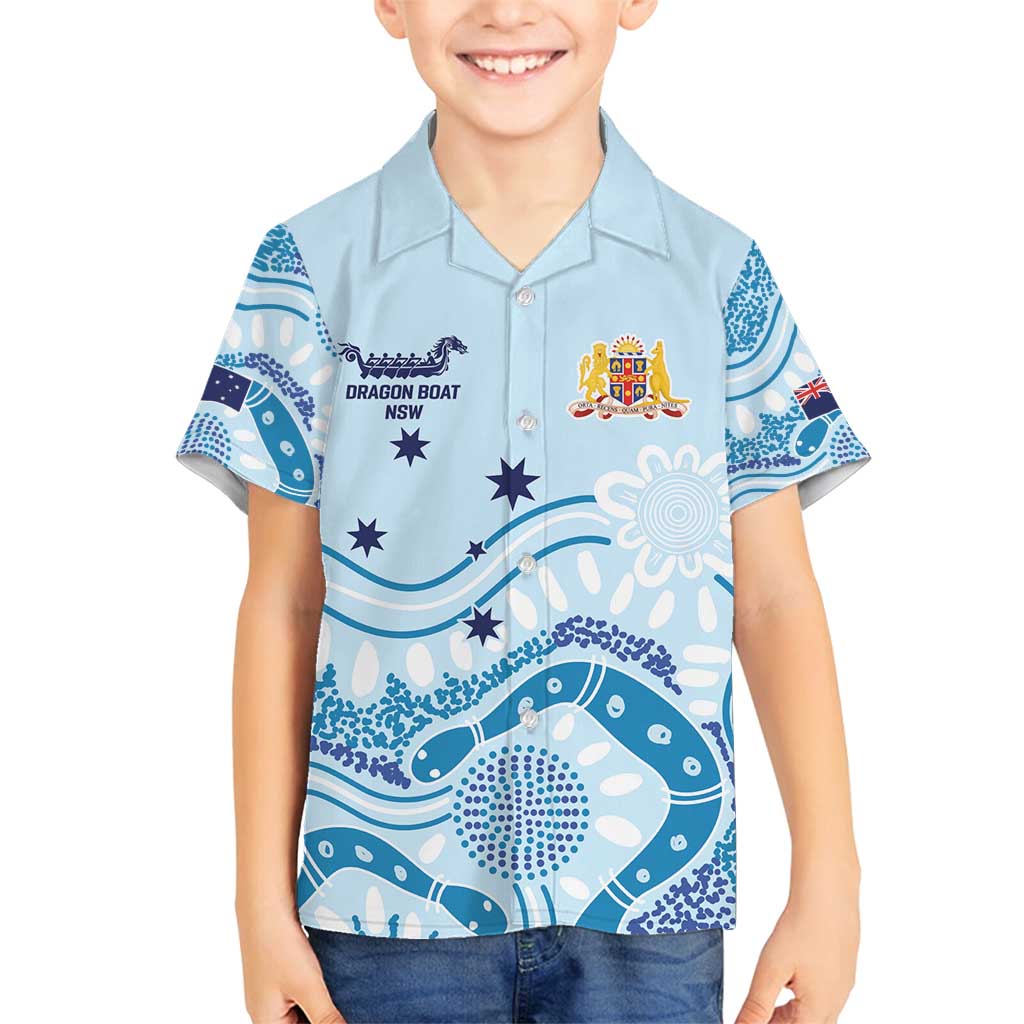 Personalised Australia New South Wales Dragons Boat Family Matching Off Shoulder Short Dress and Hawaiian Shirt Aussie Aboriginal Dot Style