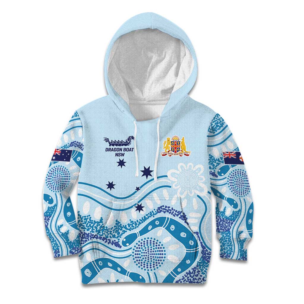 Personalised Australia New South Wales Dragons Boat Kid Hoodie Aussie Aboriginal Dot Style - Vibe Hoodie Shop