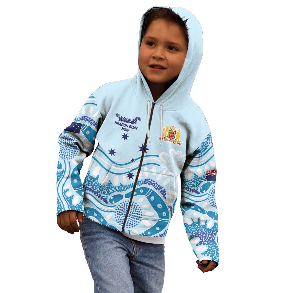 Personalised Australia New South Wales Dragons Boat Kid Hoodie Aussie Aboriginal Dot Style - Vibe Hoodie Shop