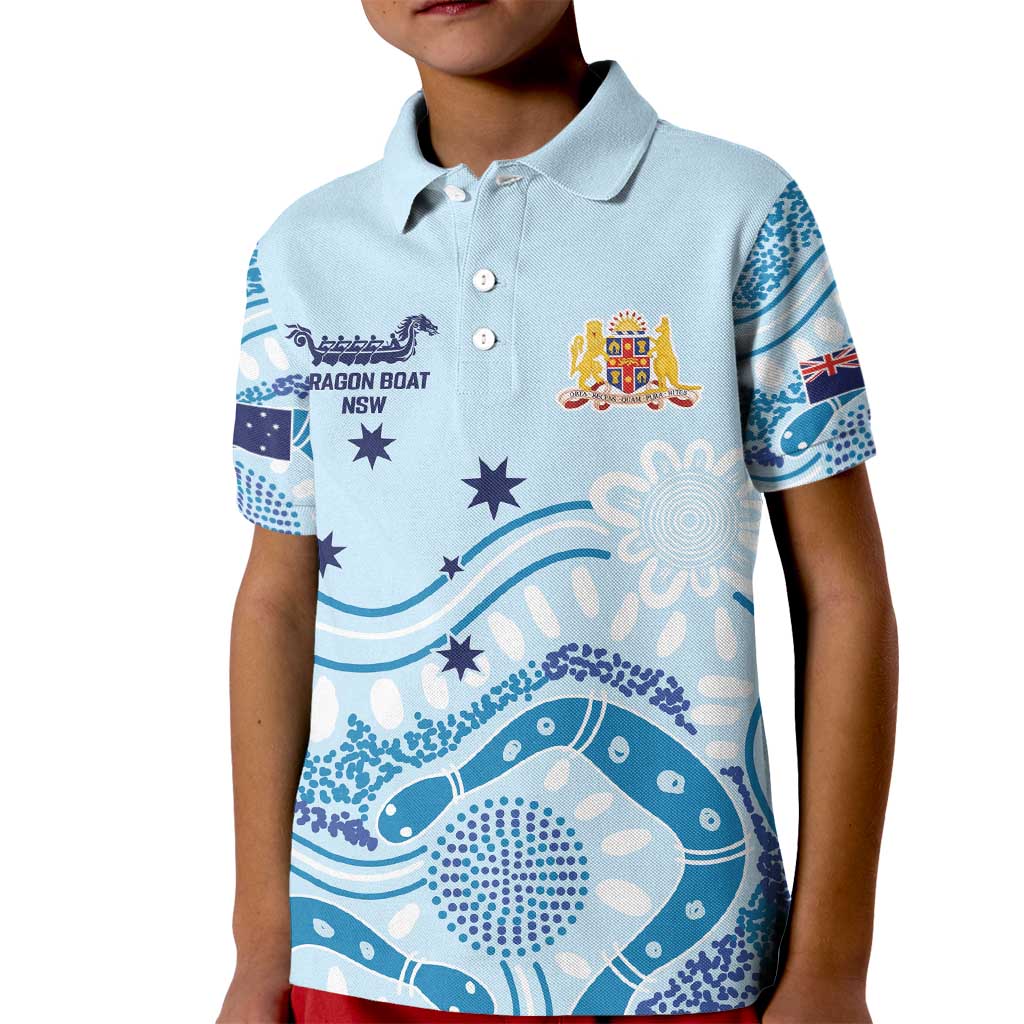 Personalised Australia New South Wales Dragons Boat Kid Polo Shirt Aussie Aboriginal Dot Style - Vibe Hoodie Shop