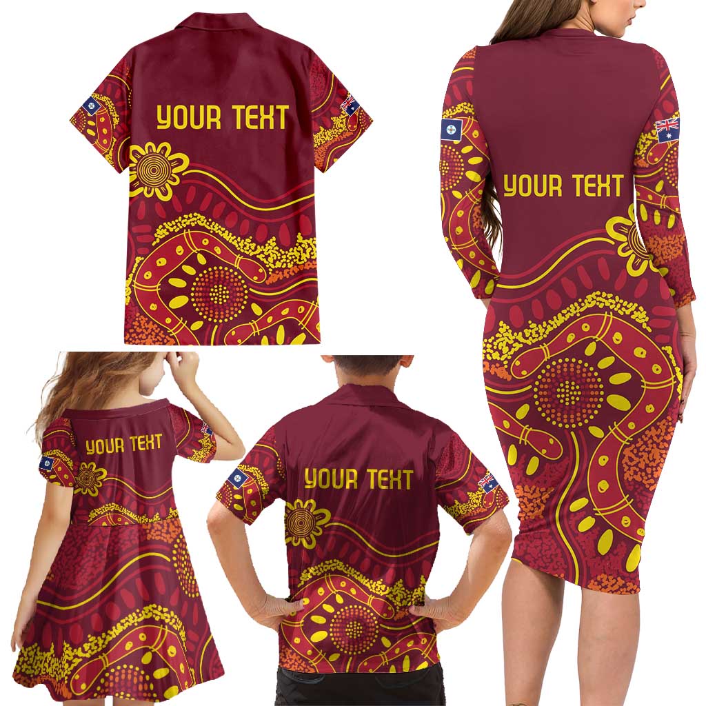 Personalised Australia Queensland Dragons Boat Family Matching Long Sleeve Bodycon Dress and Hawaiian Shirt Aussie Aboriginal Dot Style