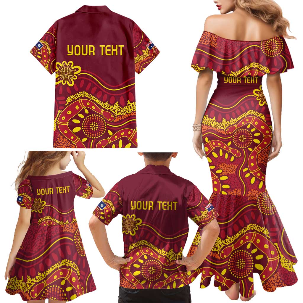 Personalised Australia Queensland Dragons Boat Family Matching Mermaid Dress and Hawaiian Shirt Aussie Aboriginal Dot Style